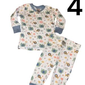 Kids Elephant & Lion Print Pajama Set - Blue Trim 3-6